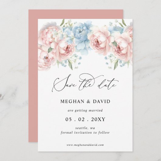 Elegante Boho Zomer Lente Blush Bloemen Bruiloft Save The Date (Voorkant / Achterkant)
