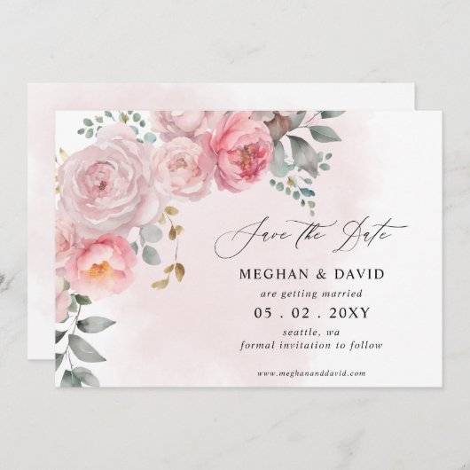 Elegante Boho Zomer Lente Blush Bloemen Bruiloft Save The Date (Voorkant / Achterkant)