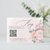 Elegante Boho Zomer Lente Blush Bloemen QR CODE RSVP Kaartje (Staand voorkant)