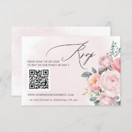 Elegante Boho Zomer Lente Blush Bloemen QR CODE RSVP Kaartje