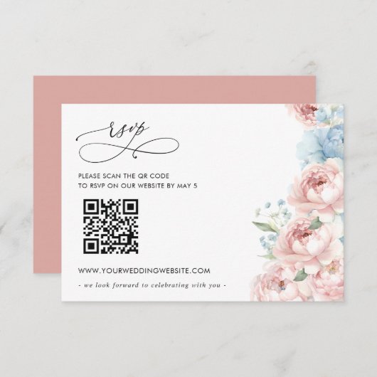 Elegante Boho Zomer Lente Blush Bloemen QR CODE RSVP Kaartje (Voorkant / Achterkant)