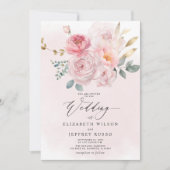 Elegante Boho zomer lente blush bloemige bruiloft Kaart (Voorkant)