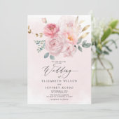 Elegante Boho zomer lente blush bloemige bruiloft Kaart (Staand voorkant)