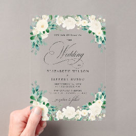 Elegante Boho Zomer Lente Ivoor Bloemen Bruiloft Acryl Uitnodigingen