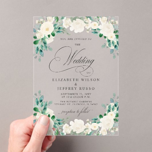 Elegante Boho Zomer Lente Ivoor Bloemen Bruiloft Acryl Uitnodigingen (Insitu (Draagbaar))