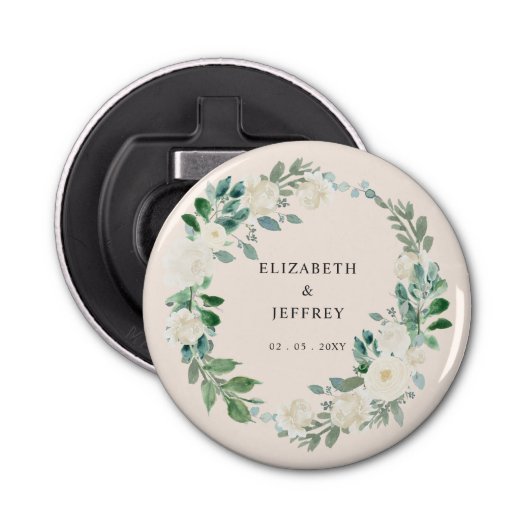 Elegante Boho Zomer Lente Ivoor Bloemen Bruiloft Button Flesopener (Voorkant)
