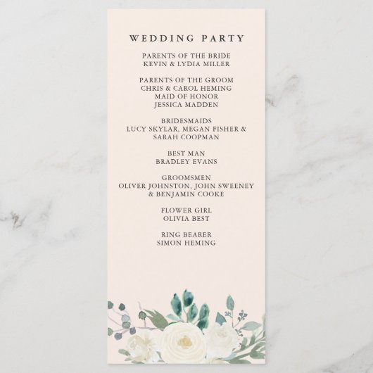 Elegante Boho Zomer Lente Ivoor Bloemen Bruiloft Programmakaart (Achterkant)