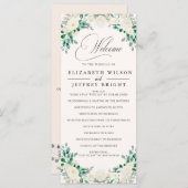 Elegante Boho Zomer Lente Ivoor Bloemen Bruiloft Programmakaart (Voorkant / Achterkant)