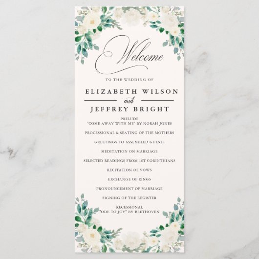 Elegante Boho Zomer Lente Ivoor Bloemen Bruiloft Programmakaart (Voorkant)