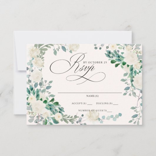 Elegante Boho Zomer Lente Ivoor Bloemen Bruiloft RSVP Kaartje (Voorkant)