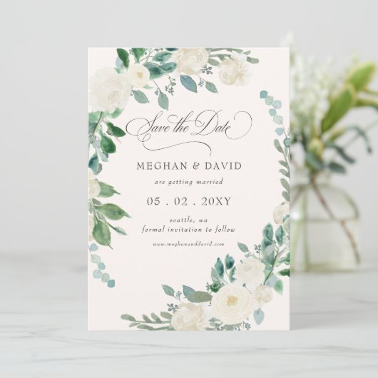 Elegante Boho Zomer Lente Ivoor Bloemen Bruiloft Save The Date (Staand voorkant)