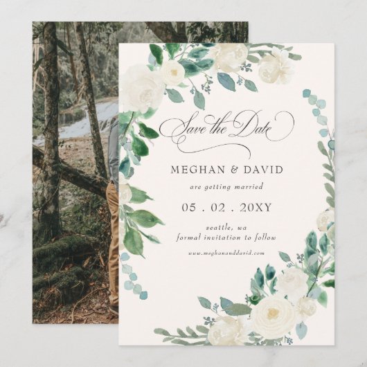 Elegante Boho Zomer Lente Ivoor Bloemen Bruiloft Save The Date (Voorkant / Achterkant)