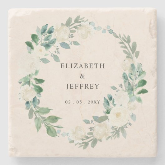 Elegante Boho Zomer Lente Ivoor Bloemen Bruiloft Stenen Onderzetter (Voorkant)