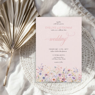Elegante boho zomer paarse en roze wilde bloemen kaart