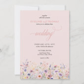 Elegante boho zomer paarse en roze wilde bloemen kaart (Voorkant)