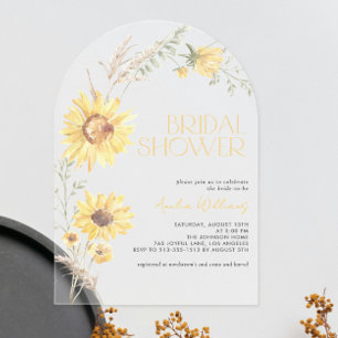 Elegante Boho Zonnebloem Botanische Bruidsdouche Acryl Uitnodigingen