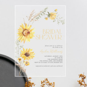 Elegante Boho Zonnebloem Botanische Bruiloftsborre Acryl Uitnodigingen