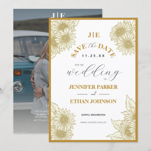 Elegante Boho Zonnebloem Botanische Foto Huwelijk Save The Date