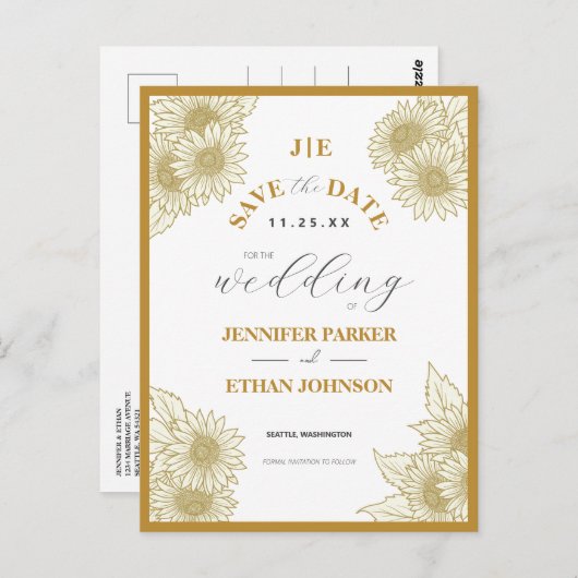 Elegante Boho Zonnebloem Botanische Save the Date Briefkaart (Voorkant / Achterkant)
