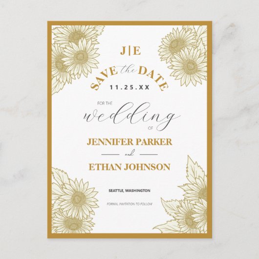 Elegante Boho Zonnebloem Botanische Save the Date Briefkaart (Voorkant)