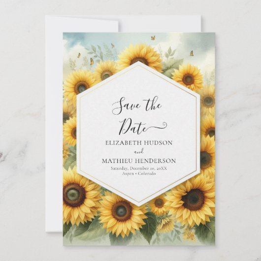 Elegante Boho Zonnebloem bruiloft Save The Date (Voorkant)