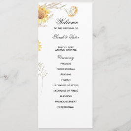 Elegante Boho Zonnebloemen dubbele zijprogrammakaa Programmakaart