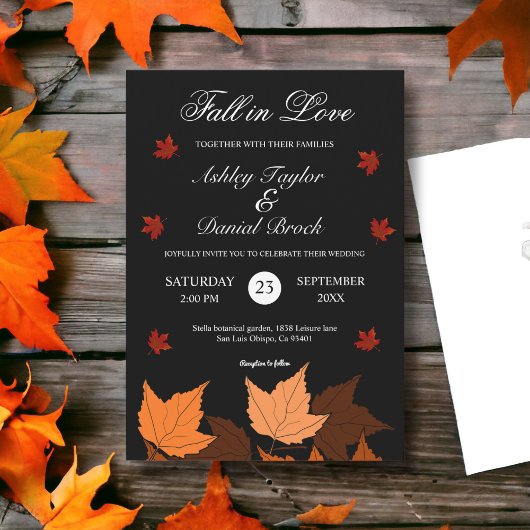 Elegante Boho zwart-witte Herfst in liefde bruilof Kaart