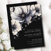Elegante Boho Zwarte Bloemige Bruiloft Kaart