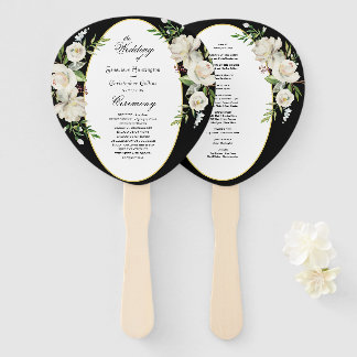 Elegante Boho Zwarte Bloemige Trouwceremonie Handwaaier