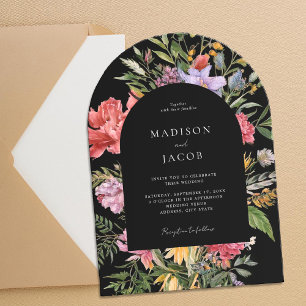 Elegante Boho Zwarte Nederlandse Bloem Bruiloft Acryl Uitnodigingen