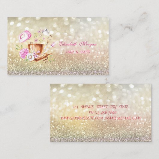 Elegante Bokeh Bakkerij Gereedschap Bloemen Visitekaartje (Voorkant / Achterkant)