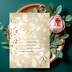 Elegante Bokeh, Confetti Wijnglazen Huwelijk Kaart