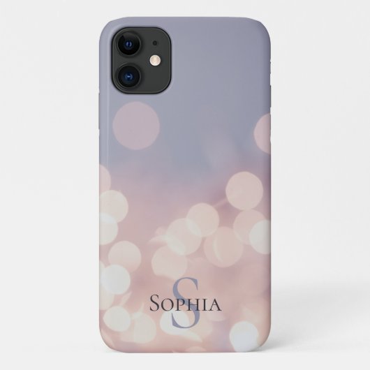 Elegante Bokeh Glitter Paars Roze Monogram Naam Case-Mate iPhone Case (Achterkant)