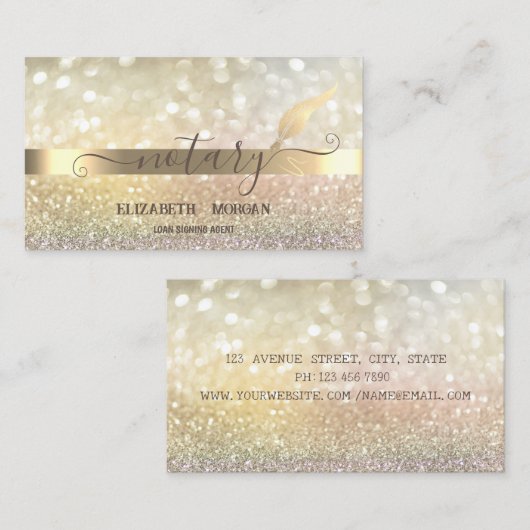 Elegante Bokeh Gold Feather Notary Visitekaartje (Voorkant / Achterkant)