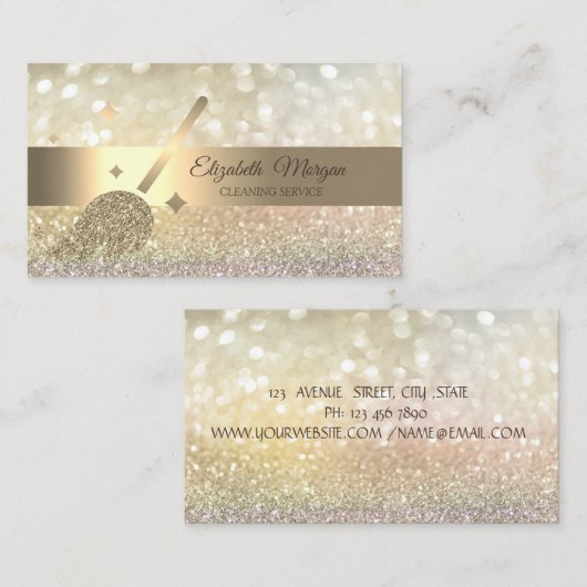 Elegante Bokeh Gold Glitter bezem Visitekaartje (Voorkant / Achterkant)