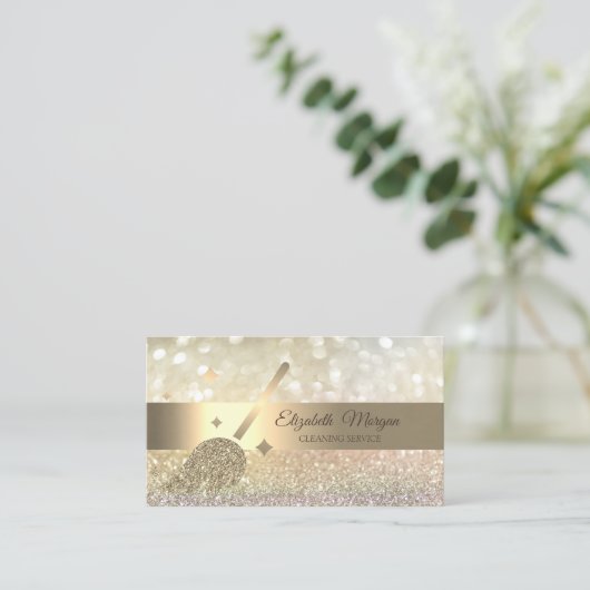Elegante Bokeh Gold Glitter bezem Visitekaartje (Staand voorkant)
