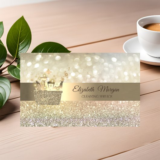 Elegante Bokeh Gold Glitter Schoonmaakmiddelen Visitekaartje