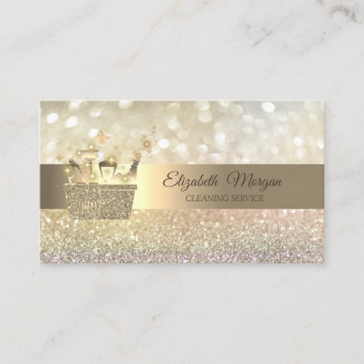 Elegante Bokeh Gold Glitter Schoonmaakmiddelen Visitekaartje (Voorkant)