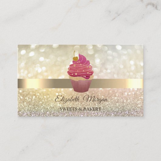 Elegante Bokeh Goud, Cupcake Visitekaartje (Voorkant)