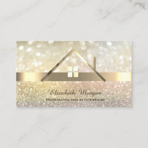 Elegante Bokeh Gouden Vastgoedmakelaar Huis Dak  Visitekaartje