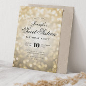 Elegante Bokeh Lights Formal Script Sweet 16 Gold Kaart