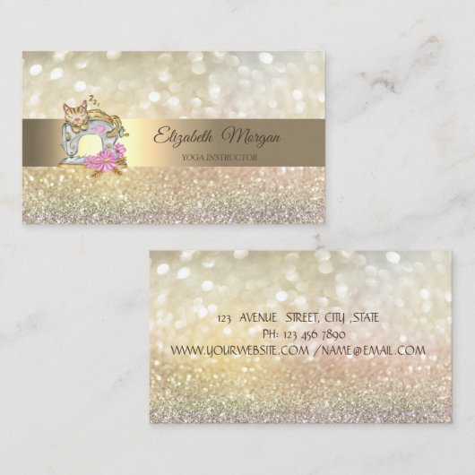 Elegante Bokeh naaimachine Cat Visitekaartje (Voorkant / Achterkant)