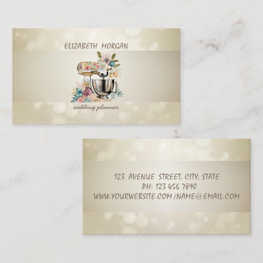 Elegante bokeh, streep, bloemenretro mixer visitekaartje (Voorkant / Achterkant)