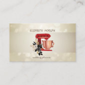 Elegante bokeh, streep, bloemige rode mixer visitekaartje (Voorkant)