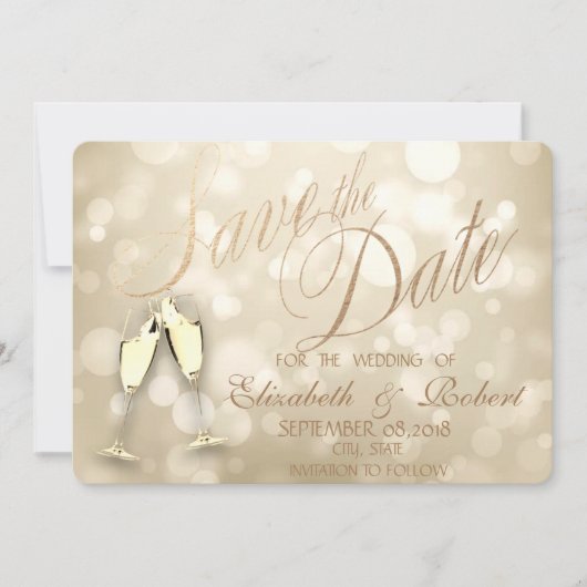 Elegante Bokeh Wijnglazen  Bewaar De Datum Save The Date (Voorkant)