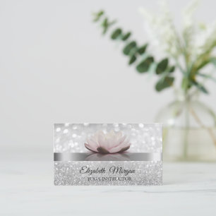 Elegante Bokeh Zilver, Lotus Bloem Yoga Instructeu Visitekaartje