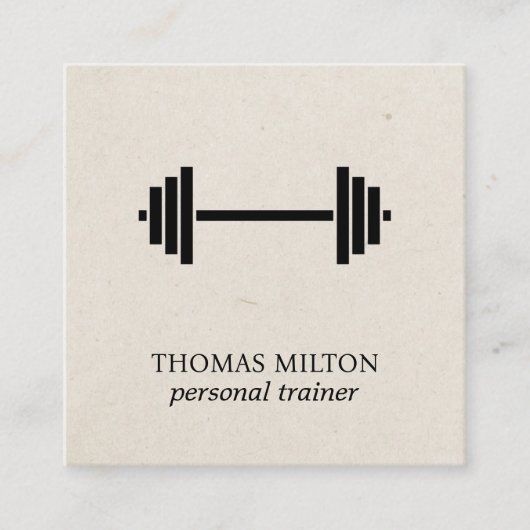 Elegante Bold Beige Papier Zwarte Dumbbell Trainer Vierkante Visitekaartje (Voorkant)