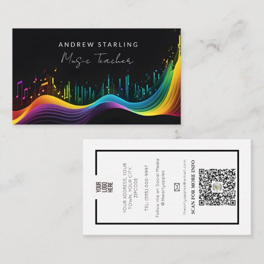 Elegante bold Kleurrijke Artistieke muziekleraar Visitekaartje (Voorkant / Achterkant)