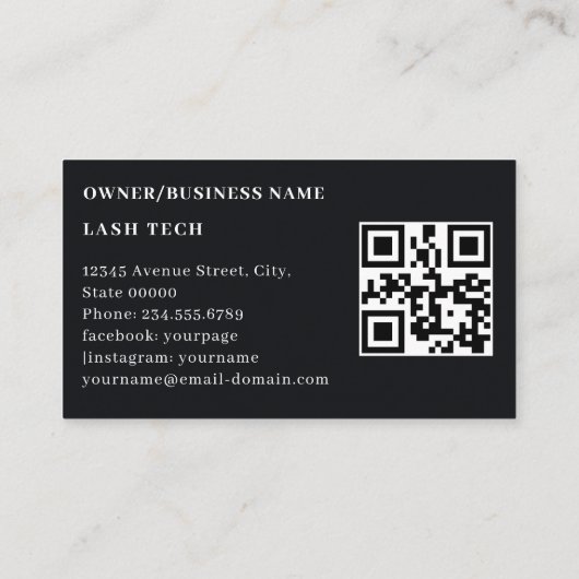 Elegante Bold Lash Tech QR-code Visitekaartje (Achterkant)