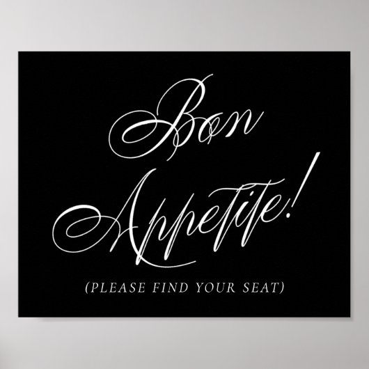 Elegante Bon Appetite Witte Kalligrafie | Zitplaat Poster (Voorkant)